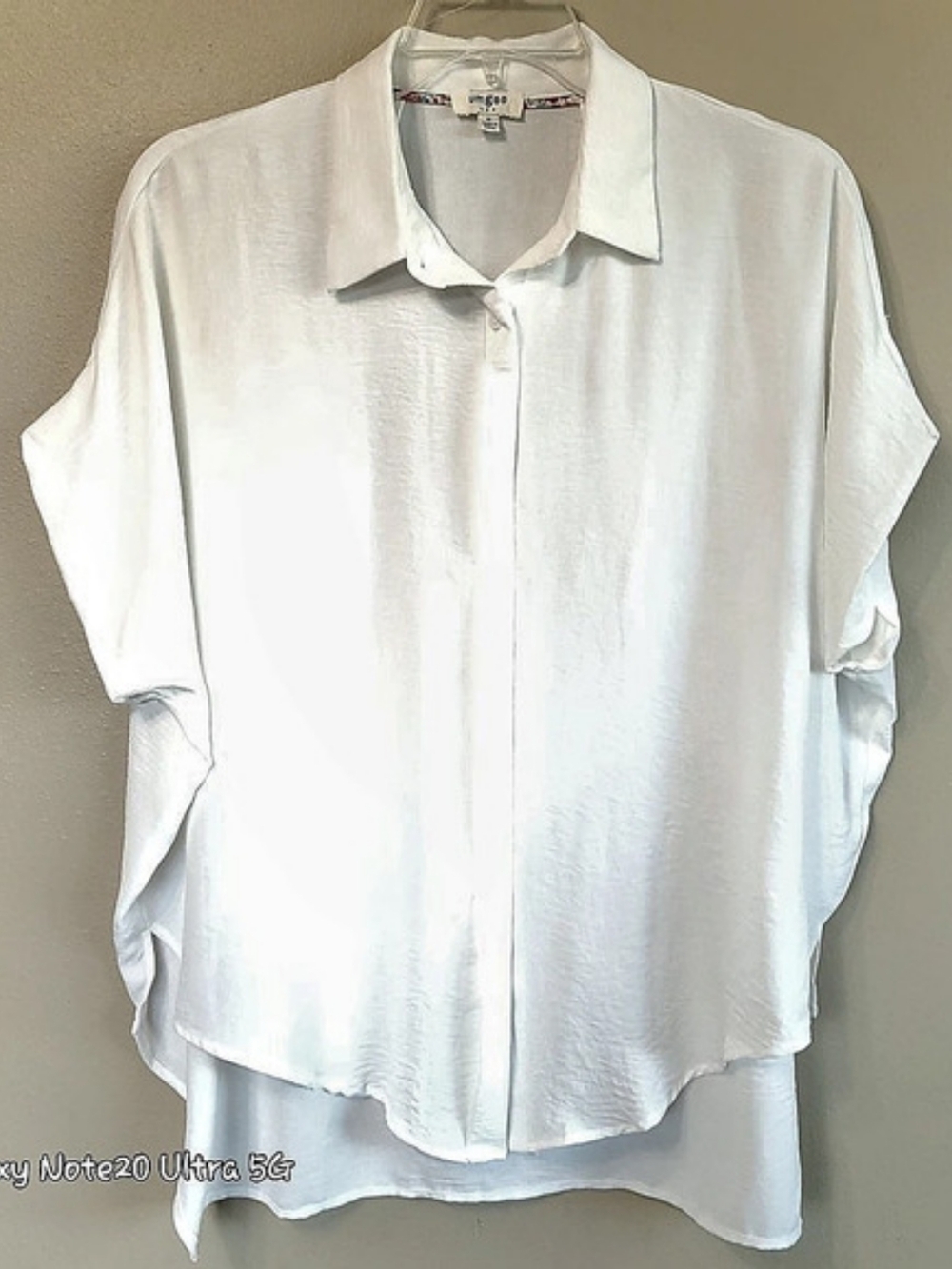 UMGEE White Oversized Button Down Poncho Blouse Shirt Boho High Low K6710 M NWOT